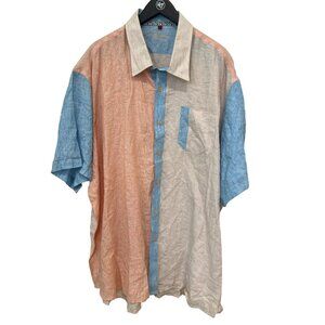 Luchiano Visconti Colorblock Linen Shirt Sz 4XL Button Front Pinstriped Coastal